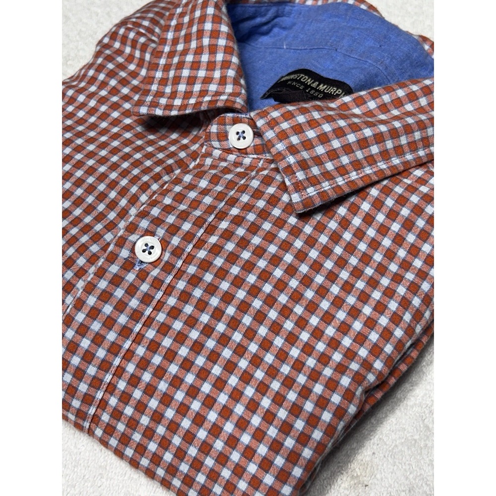 Johnston & Murphy Mens Medium Button Up Shirt Red Gingham Contrast Lining